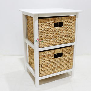 Meuble de rangement pliable moderne en jacinthe d'eau blanche avec 2 paniers en rotin pour salon d'appartement - Product Image 3