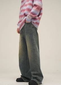 Pantalon en jean vintage délavé pour homme, style crayon, effet moustaches, tendance - Product Image 5