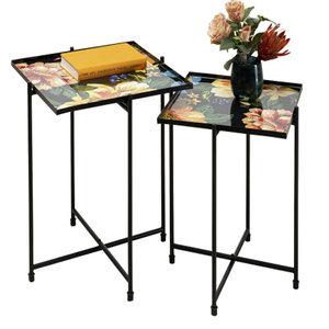 <b>Foldable</b> Tray Side <b>Table</b> Flowers <b>Garden</b> Square Set Of 2 Pieces - Product Image 2