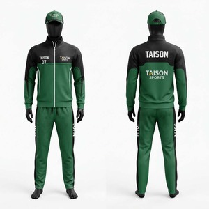 Survêtement d'entraînement de cricket en polyester 280 GSM de qualité supérieure, vert émeraude avec empiècements contrastants noirs, logo personnalisé par transfert thermique, ensemble zippé - Product Image 1