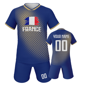 Ensemble de maillots de football américain pour enfants garçons France, personnalisable par sublimation, manches courtes, col en V, respirant, 100% polyester, hiver - Product Image 3