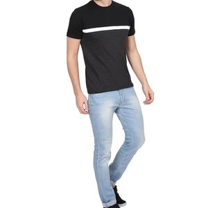 T-shirt décontracté en coton à rayures horizontales noires et blanches pour hommes, léger, respirant, à manches courtes, confortable, haut d'été - Product Image 3