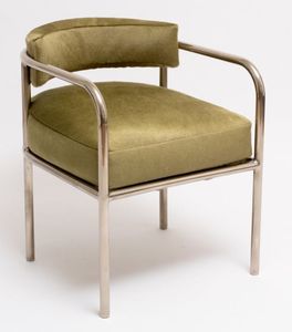 Silla de Hotel Moderna de Cuero con Estructura Metálica, Respaldo Sólido y Patas Cónicas, Mueble Comercial para Interiores - Product Image 2