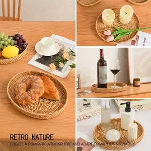 ถาดสานทรงรีหรูหราจานหวายเสิร์ฟทำด้วยมือพร้อมของตกแต่งที่สมบูรณ์แบบสำหรับของขบเคี้ยวและเครื่องดื่มอุปกรณ์ตกแต่งบ้าน - Product Image 5