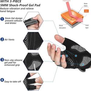 Guantes para Levantamiento de Pesas/Ciclismo -[Almohadilla de Gel de 5MM] Guantes de Ciclismo de Medio Dedo para Ciclismo/Gimnasio/Motocicleta/Deportes al Aire Libre - Product Image 2