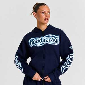 Oversized Zip-Up Lined Breathable Printed Casual <b>Y2K</b> <b>Streetwear</b> Sustainable Cotton Hoodie - Product Image 5