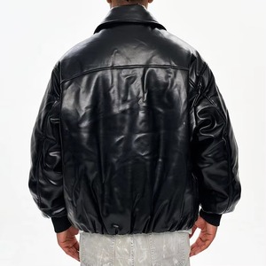 Chaqueta de Cuero Negra para Hombre, Estilo Casual, Tipo Bomber, Cierre Frontal con Cremallera, Puños Acanalados, Cuello Alto, Ligera, Ropa de Calle - Product Image 6
