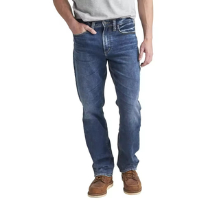 Jean baggy streetwear en cuir personnalisé, coupe large délavée, pour homme, avec rayures décoratives, en denim droit, tendance - Product Image 3