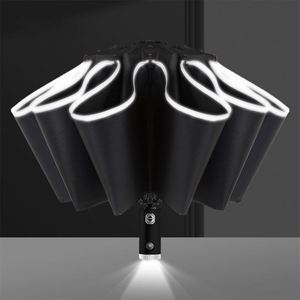 Parapluie automatique réfléchissant à LED avec poignée, 23 pouces, 10 baleines, tissu 190T avec protection UV, pliable en 3 sections, idéal pour les cadeaux d'affaires - Product Image 1