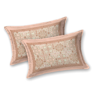 Heritage <b>King</b> <b>Size</b> Cotton Bedsheet Peach Beige Floral Geometric Print Bed <b>Sheet</b> with 2 Pillow Covers - Product Image 3