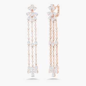 Dangle Drop <b>Hoop</b> Earrings 14K 18K Solid Gold Luxury Bridal Flower Cluster Jewelry Pear Round Lab Grown Diamond <b>Huggies</b> Wholesale - Product Image 3