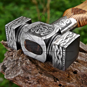 MORTAL SAGA Stainless Steel Hammer Wooden Handle Decorative Engraved Head Heavy Duty <b>Multi</b>-Function Hand <b>Tool</b> 1000g Workshop Use - Product Image 3