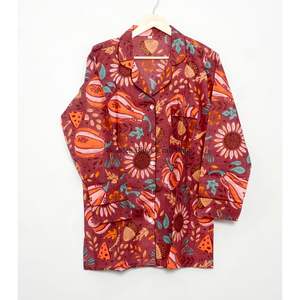 Conjunto de Pijama de Algodón con Estampado Floral, Cómodo y Transpirable, de Dos Piezas, con Cintura Elástica, para Vacaciones y Uso Diario - Product Image 3