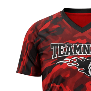 Maillot de basket-ball personnalisé pour hommes, sublimation, rouge, noir, camouflage, col en V, uniforme d'équipe, chemise respirante, vêtements de sport athlétiques - Product Image 5