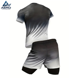 Casual Sports Quick-Dry Short-Sleeve Knit <b>Top</b> And A 2-In-1 Double-<b>Layer</b> Shorts Set Compression T-Shirt And Shorts Set - Product Image 2