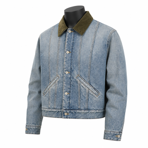 Chaqueta Vaquera Unisex Personalizada, Diseño Sólido, Otoño, 100% Algodón, Cierre Frontal con Cremallera, Logotipo, Estilo Vintage Desgastado, Ropa Casual Urbana - Product Image 3