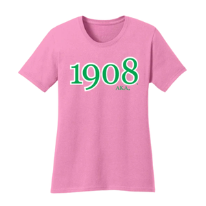 Camiseta bordada AKA Founding Year 1908, camiseta rosa de algodón de primera calidad con cuello redondo, manga corta, suave, transpirable, informal, unisex - Product Image 1