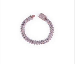 Rose Gold Plated Cuban Link <b>Bracelet</b> With <b>Crystal</b> Rhinestones Micro Pave Chain Unisex Hiphop Style Jewelry - Product Image 1