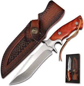 Couteau de poche de survie pour le camping en plein air, de haute qualité, fait main, en acier Damas, lame fixe, manche en bois, cadeau - Product Image 3
