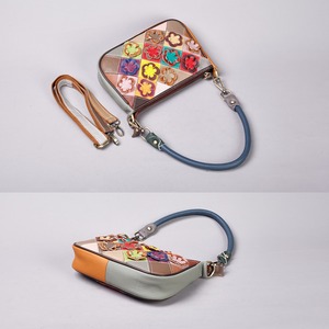 Ando Bag Genuine Cowhide Leather <b>Small</b> Crossbody Bag for Women Floral Applique Multicolor Patchwork Shoulder <b>Handbag</b> - Product Image 5