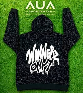 Sweat à capuche unisexe noir à étoiles, en coton molletonné, avec fermeture éclair intégrale, style sportif - Product Image 1