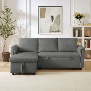 Loveseat Corduroy Tufted Upholstered Sleeper Section Modular Convertible L-Shaped <b>Sofa</b> <b>Bed</b> Chaise Lounge <b>Storage</b> for Home Office - Product Image 5