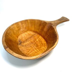 Bol de service en bois fait main avec poignée |   Bois d'acacia naturel |   Design Wabi-Sabi |   Ustensiles de cuisine écologiques - Product Image 1