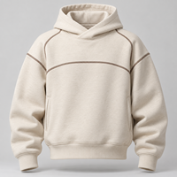 Hoodie Warna Krem Beige dengan Jahitan Kontras, Desain Minimalis, Kantong Samping, Potongan Santai, Grosir Pakaian