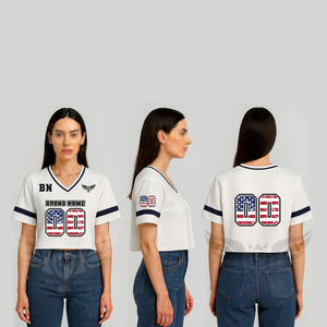 Camiseta de fútbol americano de malla corta al por mayor, cuello en V, estampado de número personalizado, top oversize de streetwear - Product Image 1