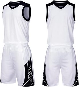 Kit d'uniformes de basketball personnalisés blanc et noir, imprimés par transfert thermique, nom et numéro de l'équipe 7, unisexe adulte, respirant et anti-humidité, service OEM - Product Image 6