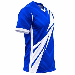 เสื้อฟุตบอลคอวีสีน้ำเงินสำหรับผู้ชาย แขนสั้น ระบายอากาศได้ดี ผลิตจากโพลีเอสเตอร์ พิมพ์ลายแบบซับลิเมชั่น เสื้อกีฬา - Product Image 3