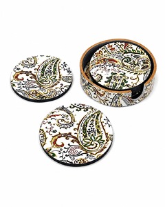 Handmade MDF Enamel Coaster Set With Elegant Floral Design For Coffee Table Office <b>Desk</b> And Dining Room Use - Product Image 1