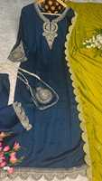 Ensemble de costume pour femme en soie artificielle lourde, brodé, style Salwar Kameez avec dupatta, pour occasions spéciales