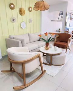 Luxury Teak Wood Sofa <b>Set</b> with Rocking Chair and <b>Marble</b> <b>Coffee</b> <b>Table</b> for Hotel Villa Living Room Furniture - Product Image 2