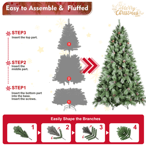 Sapin de Noël Artificiel Haut de Gamme 1,5 m (5ft) 694PVC/Aiguilles Rigides Mixtes avec Cône de Pin et Base Pliante à Charnières Vert pour les Fêtes - Product Image 3