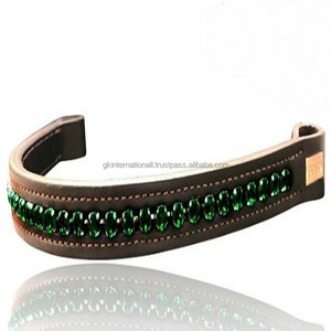 Bande de front de cheval à canal vide personnalisée de forme droite faite à la main durable avec 1 rangée de cristaux verts bande de front bling - Product Image 4