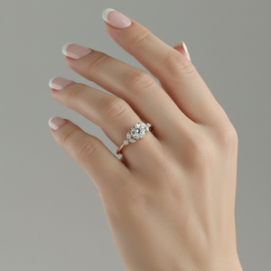 Anillo de Compromiso Stonewels Laurel Leaves de Oro de 14K con Diamante Cultivado en Laboratorio, Piedras Laterales Trilliant con Engaste de Garras, Anillo de Lujo Certificado - Product Image 5