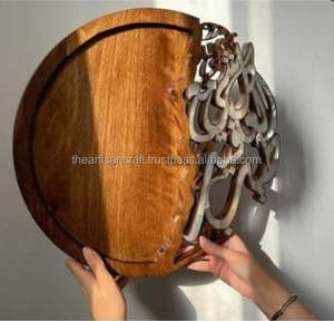 Bandeja redonda para servir chocolate con incrustaciones de mopa de madera de acacia Bandeja para servir postres de madreperla de Artisan Craft - Product Image 2