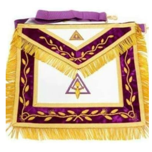 Kit de Delantal Masónico de Lujo para Maestro Masón, Insignias Personalizadas, Flecos Morados, Blancos y Dorados, Bordado a Mano, Regalia de Cuero para Ceremonia - Product Image 1