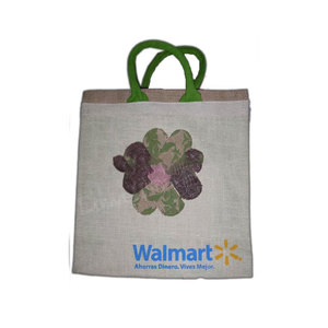 Bolsa de Compras de Yute con Bordado, Ecológica, Reutilizable, Hecha a Mano, de Arpillera Natural, Resistente, para Supermercado, Mercado, Playa - Product Image 1