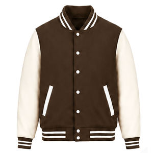 Veste universitaire pour homme, couleur marron crème, blocs de couleur, col rabattu, coupe classique, en polyester et coton, pour l'automne - Product Image 1