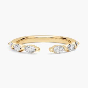 Anillo Abierto de Oro Amarillo de 14K con Diamante Cultivado en Laboratorio con Corte Marquesa, Media Alianza de Boda para Mujer - Product Image 1