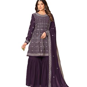 Último diseñador Faux Georgette bordado secuencia trabajo Sharara traje ropa india y paquistaní por Fab Zone - Product Image 1