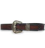 Ceinture Western en Cuir Véritable pour Homme Rub International avec Accents Turquoises, Boucle Métallique Gravée et Motif Floral Embossé de Haute Qualité
