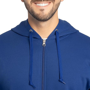 Sweat-shirt à capuche bleu royal zippé, coupe classique, décontracté, pour l'automne, 100 % coton molletonné tricoté, couleur unie - Product Image 4