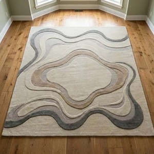 Modern Neutral Beige Area <b>Rug</b> Soft Abstract Wave Design <b>Hand</b> <b>Tufted</b> Carpet Neutral Beige Grey Large Livingroom Bedroom Decor <b>Rug</b> - Product Image 2