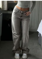 Jeans en denim délavé taille haute coupe droite pour femme TRIBON SPORTS, coupe régulière, longueur intégrale, couleur unie, respirant, été