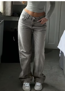 TRIBON SPORTS Women High Waist Straight Leg Stonewashed Denim Jeans Regular Fit Full Length Casual Solid Color Breathable Summer - Product Image 3