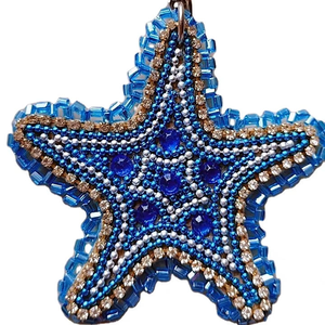 Magnifique porte-clés brodé de perles bleues et blanches motif étoile, accessoires de sac, artisanat indien, éco-responsable, fait main - Product Image 1