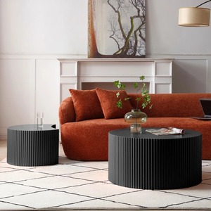 Modern Resin Coffee <b>Table</b> Set Contemporary Design Nesting Living Room Furniture Black <b>Round</b> Minimalist Style - Product Image 3
